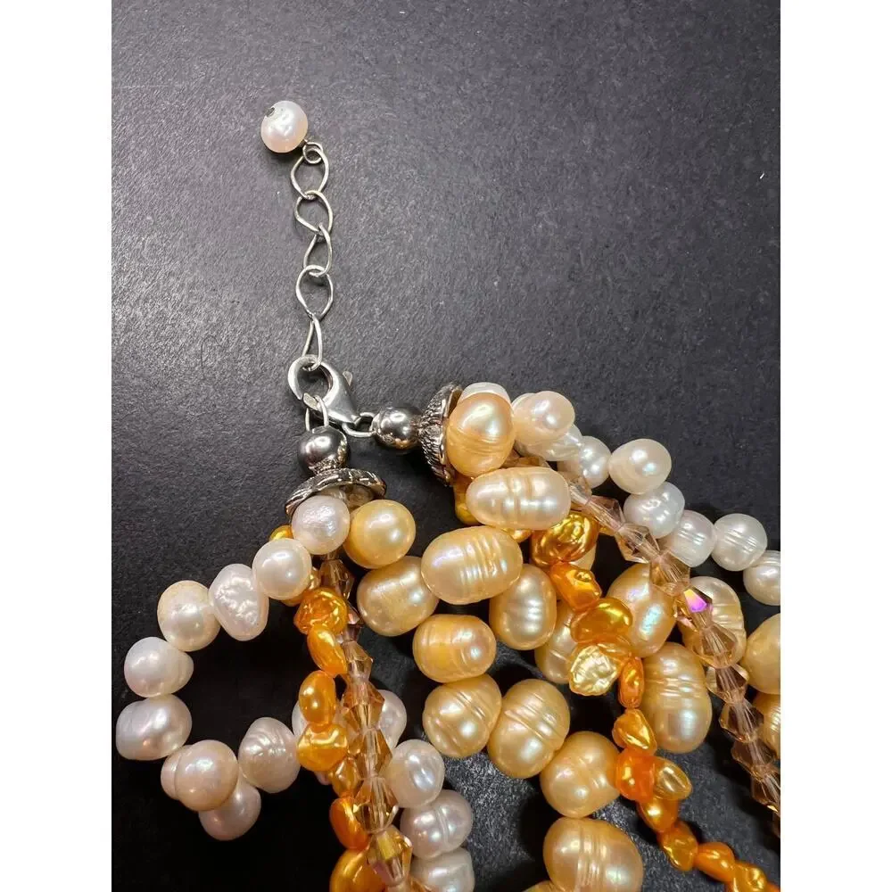 NEW yellow freshwater pearl multi strand necklace with sterling silver clasp